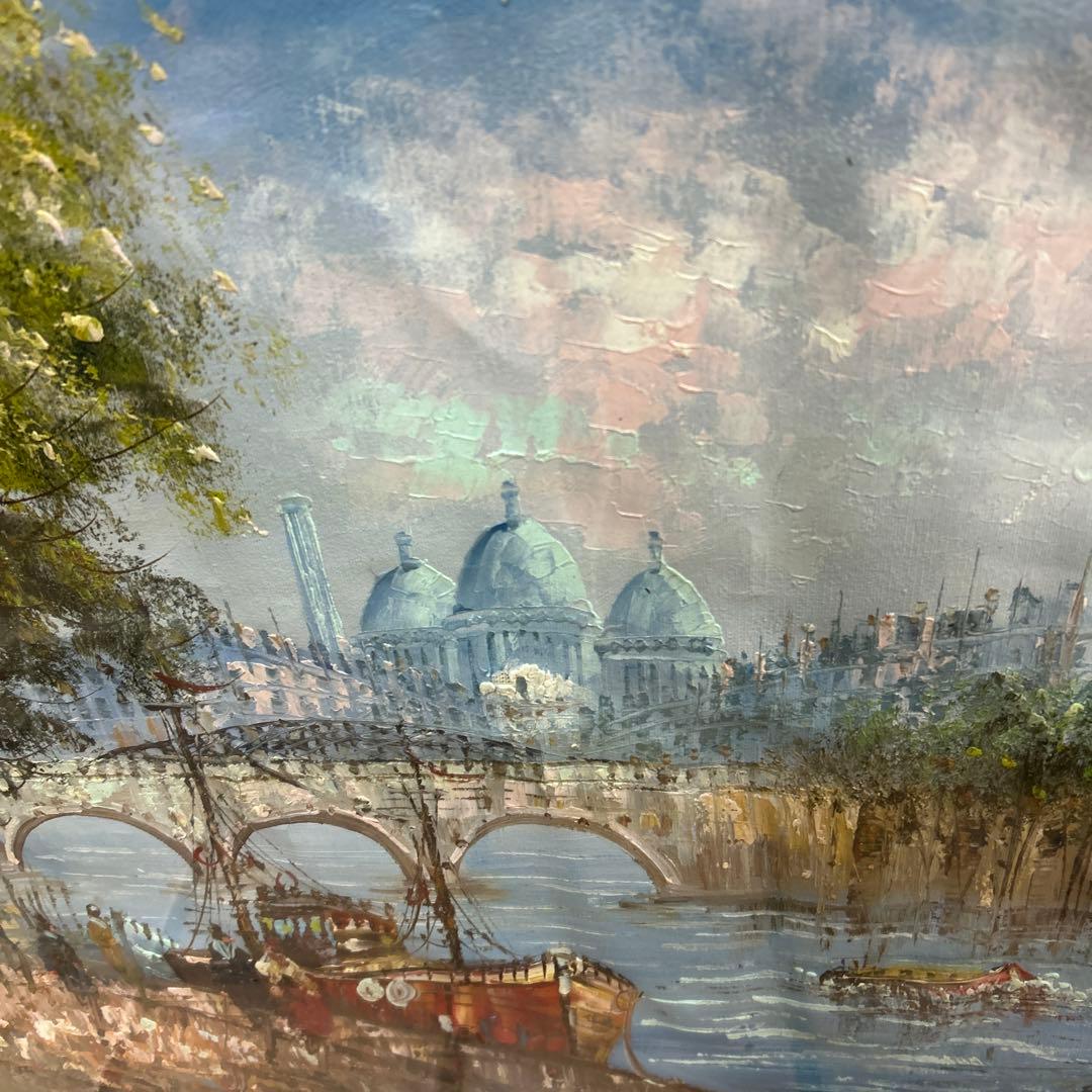 作者不詳 パリの風景 エッフェル塔とノートルダム大聖堂 額付 絵画