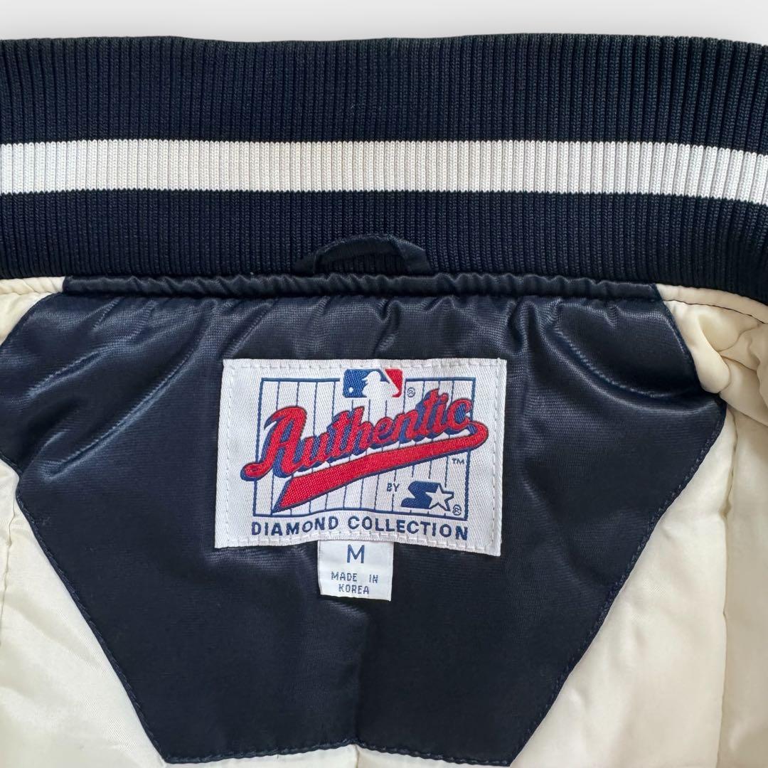 美品 美品 90's M スターター ヤンキース スタジャン 筆記体 ロゴ ネイビー