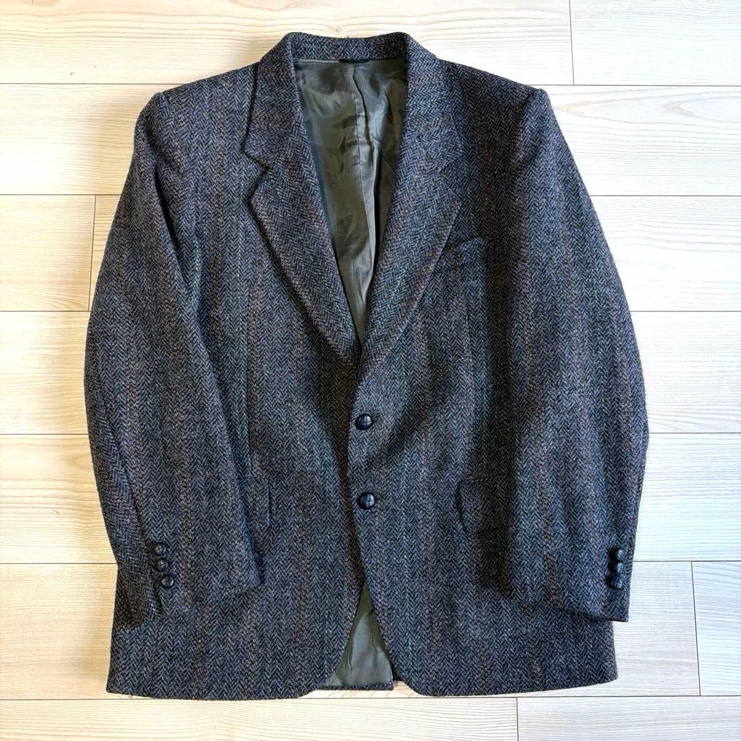 美品　カナダ製　ハリスツイード　ツイードジャケット　テーラード　L相当　ブルー系 古着 MOORES Harris Tweed ハリスツイード ウールテーラードジャケット