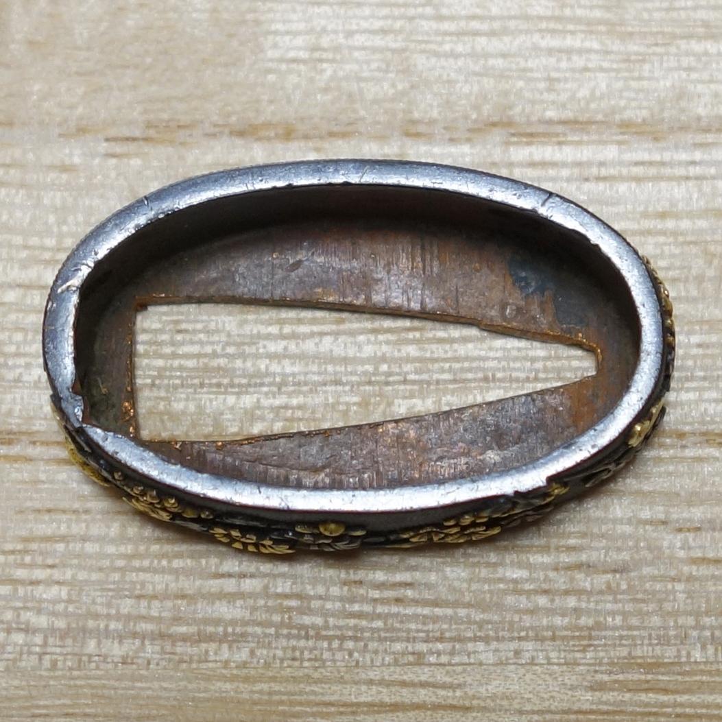 赤銅魚子地 金銀銅象嵌 草花図縁 】刀装具 縁頭 鍔 鐔 日本刀 武具