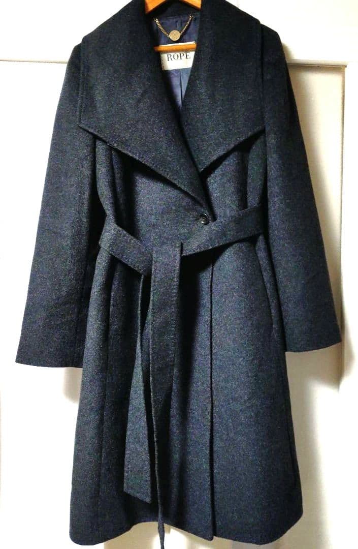 【美品】ROPE カシミア混　38　ビックカラー　ダークグレー 美品】ROPE カシミア混 38 ビックカラー ダークグレー