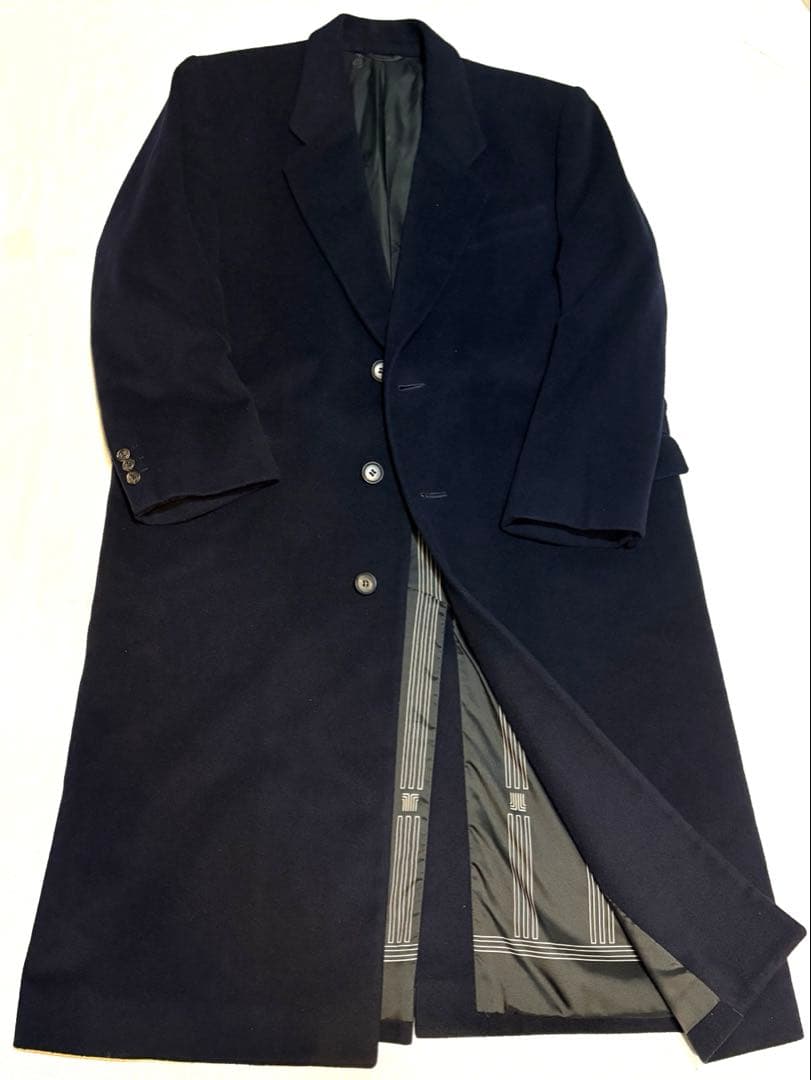 LANVIN ランバン　チェスターコート　ウール　ネイビー　vintage ロゴ LANVIN en Bleu - LANVIN en Bleu シルク混 ウール チェスター コート