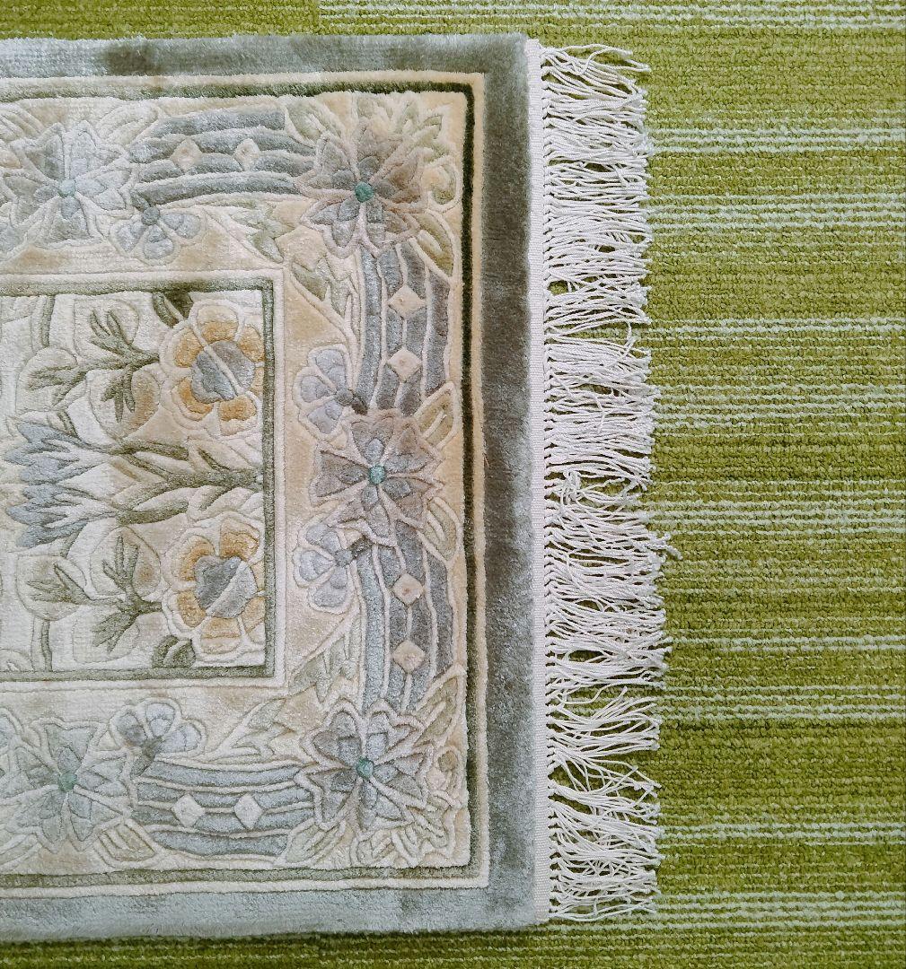 Y577-2 中国シルク緞通 手織り 玄関マット 46×76.5cm
