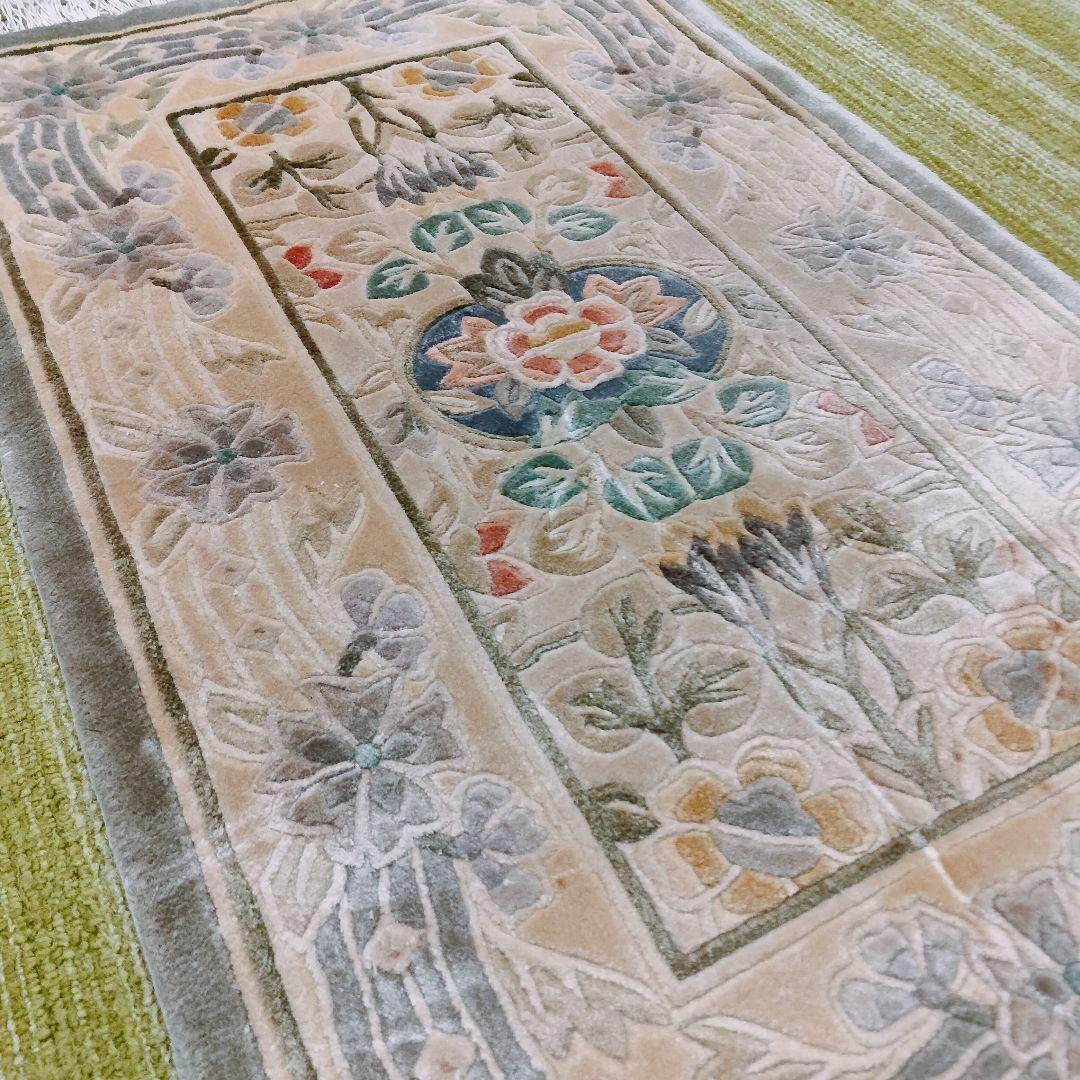 Y577-2 中国シルク緞通 手織り 玄関マット 46×76.5cm