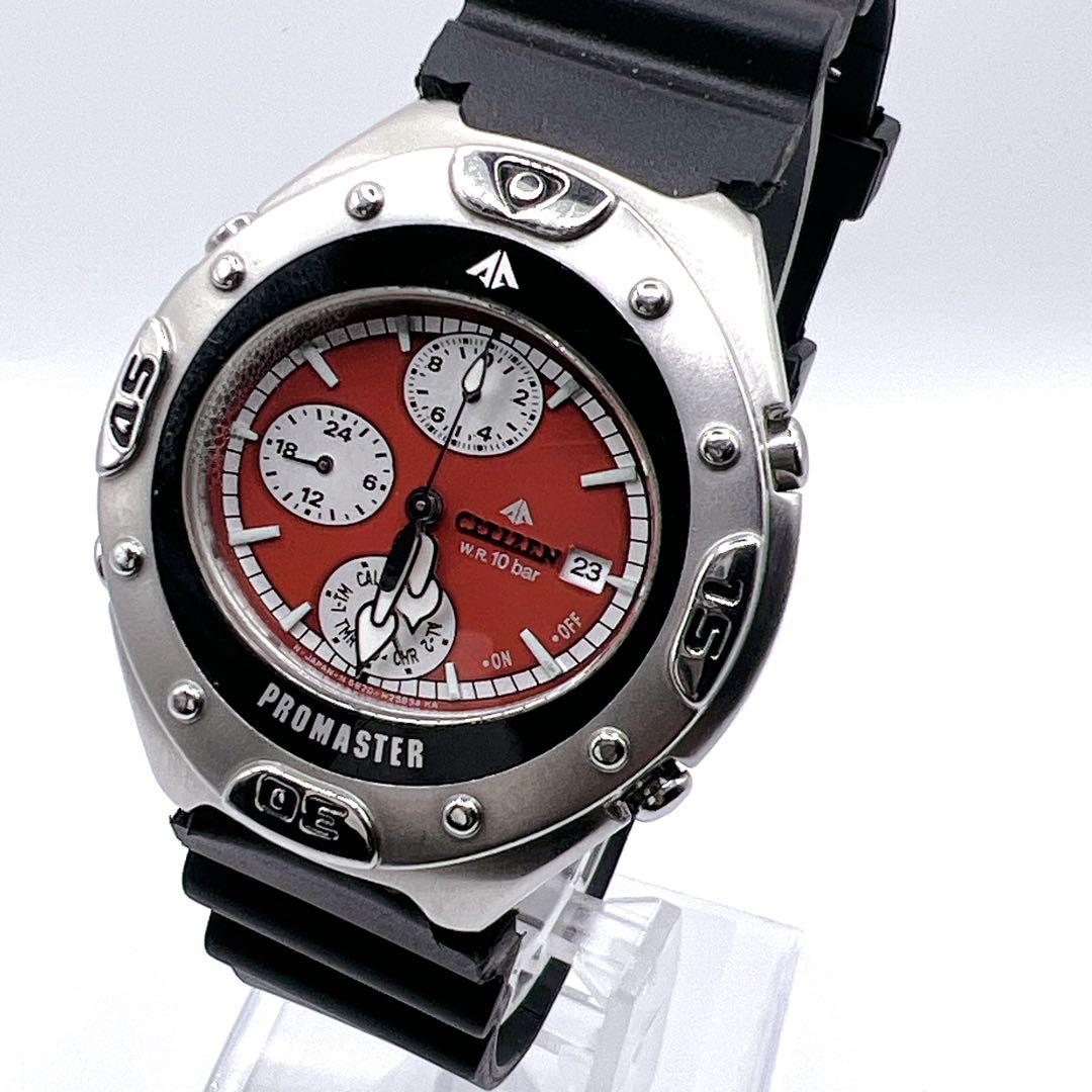 CITIZEN PROMASTER 90s Vintage クロノグラフ 赤文字 Citizen Men's Eco-Drive Red Crown Chronograph S Stainless Steel