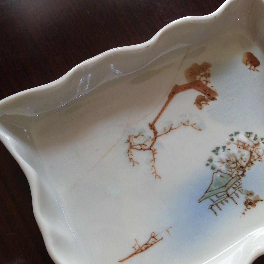 瀬戸焼　加藤春花　絵替ひだ角皿　5枚　16.5cm　大正〜昭和初期