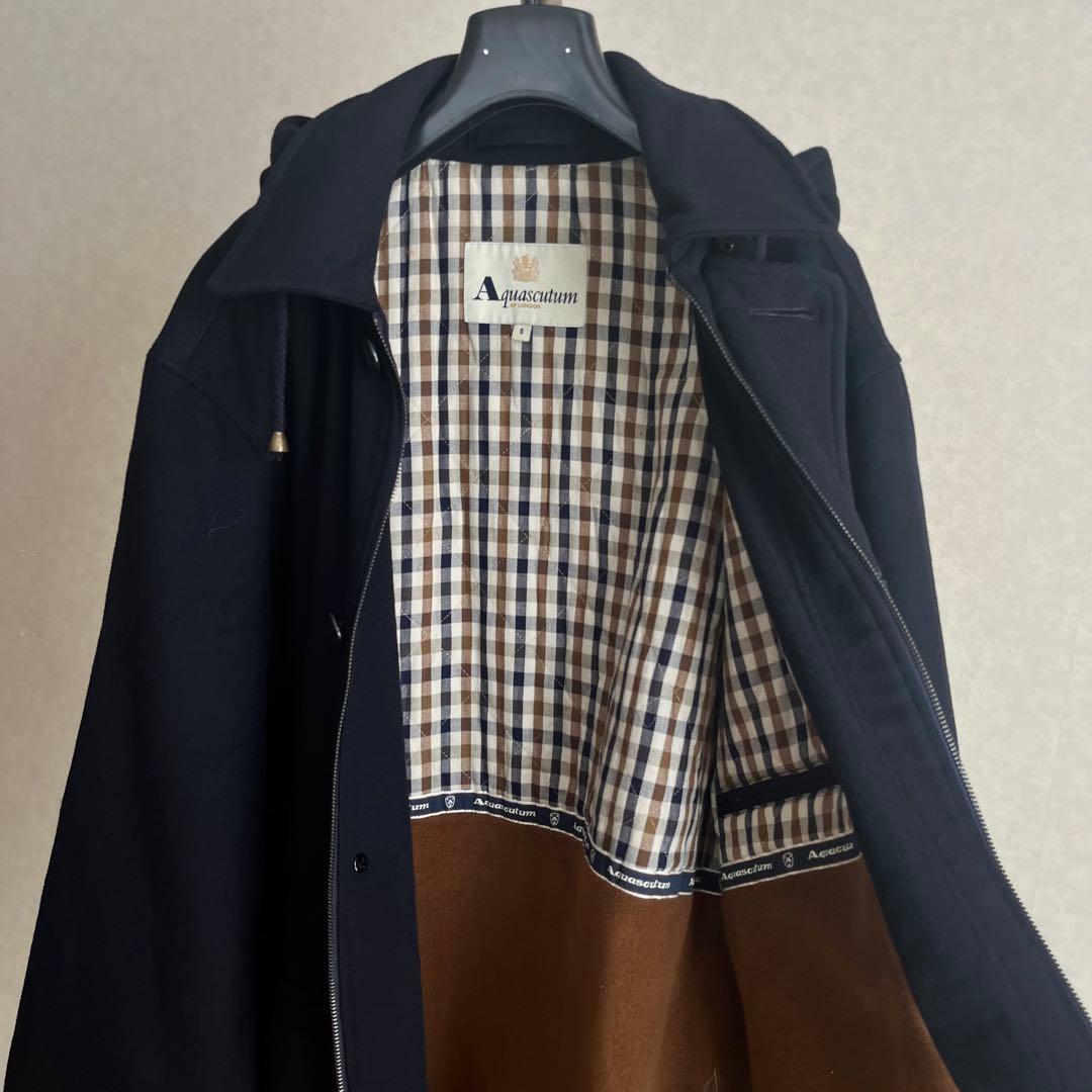 Aquascutum ウール カシミヤ コート ネイビー 英国製 パーカーの通販は