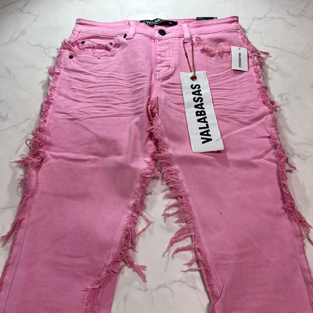 バラバサスVALABASAS スキニーフレアデニム ピンク クラッシュ 新品30