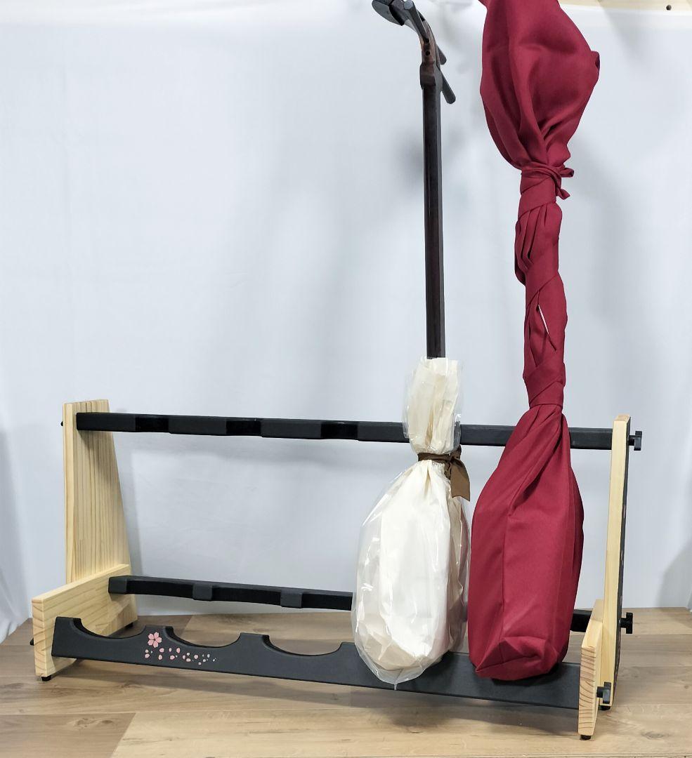 ♪手作り 三味線用スタンド木製 5丁並び 桜モデル 細棹 津軽 三線♪