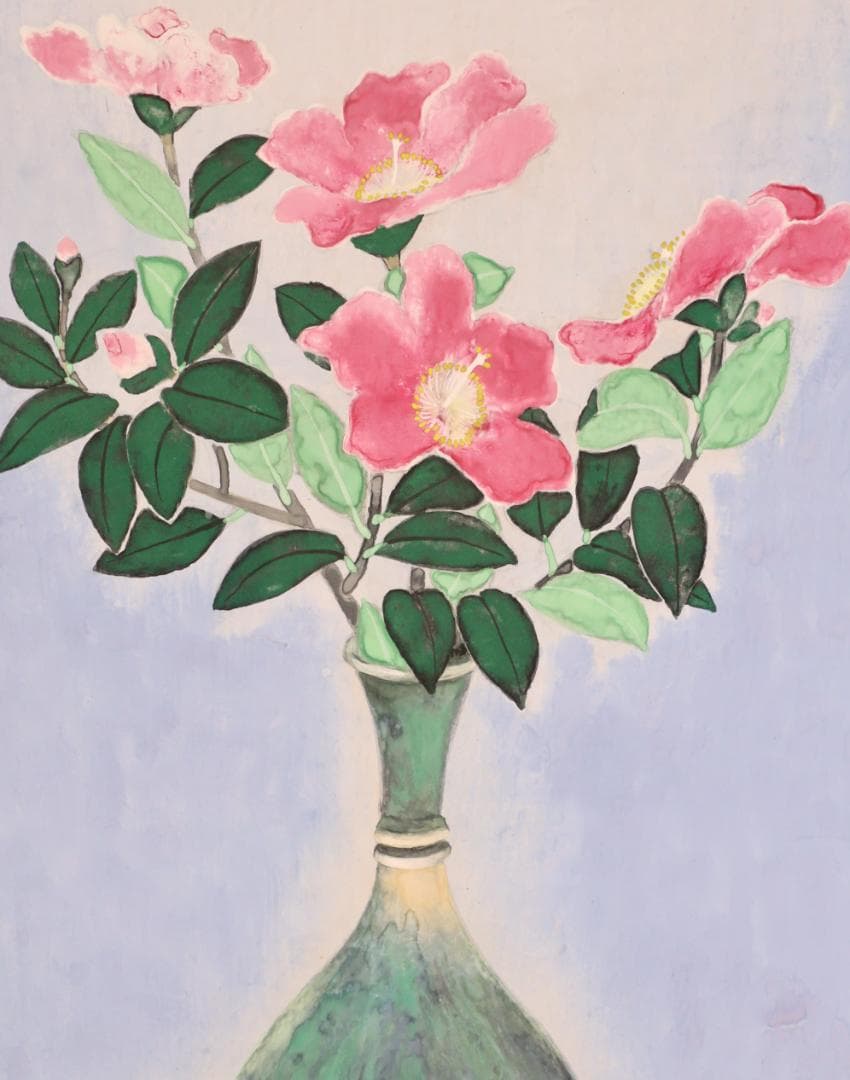 【真作】 BK285　満田天民 「 瓶花 」 日本画　額装　黄袋　タトウ