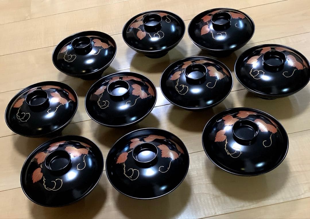【美品自宅保管品】輪島塗　蓋付き煮物椀10客セット 美品自宅保管品】輪島塗 蓋付き煮物椀10客セット 美品自宅保管品