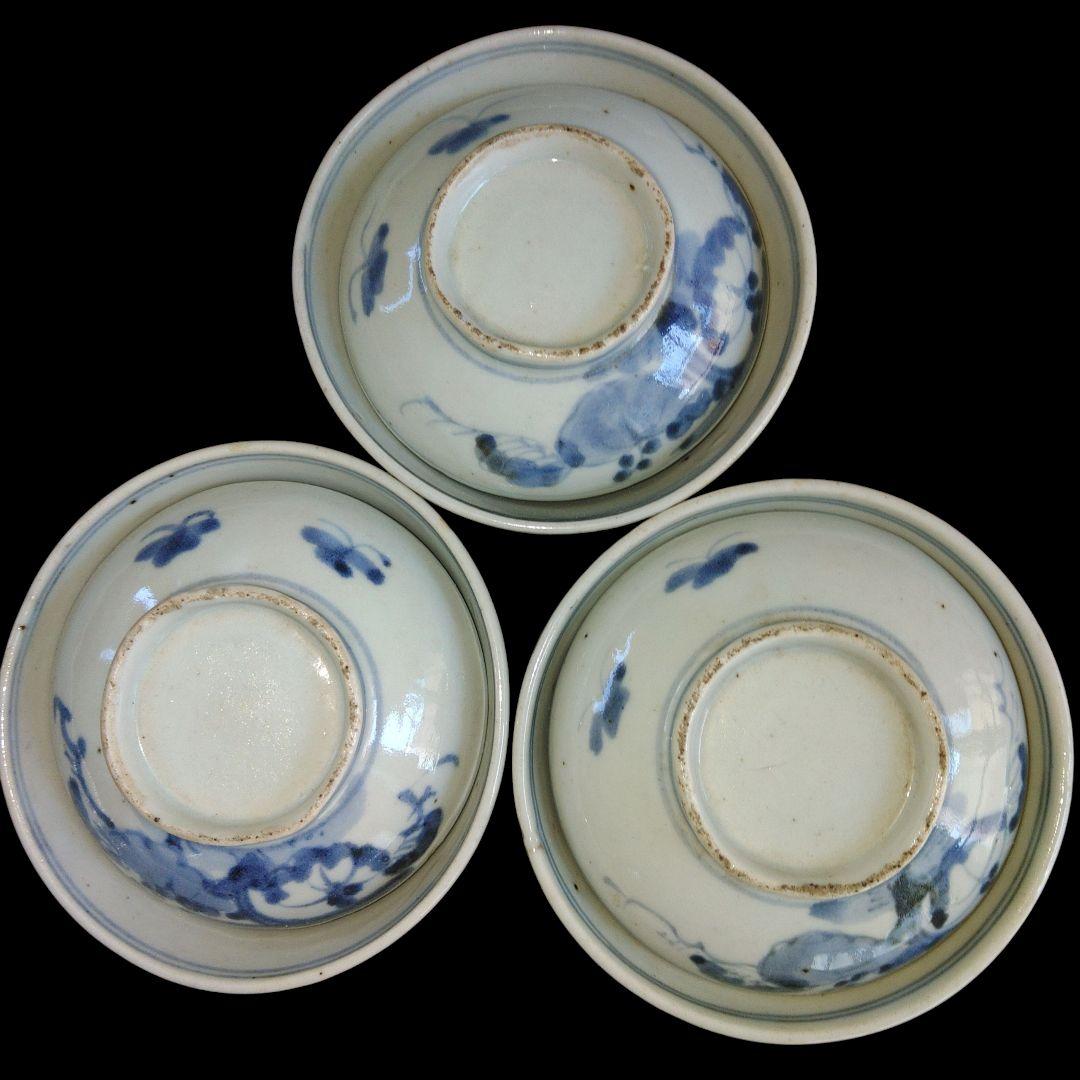古伊万里 染付蓋茶碗 江戸時代 3客