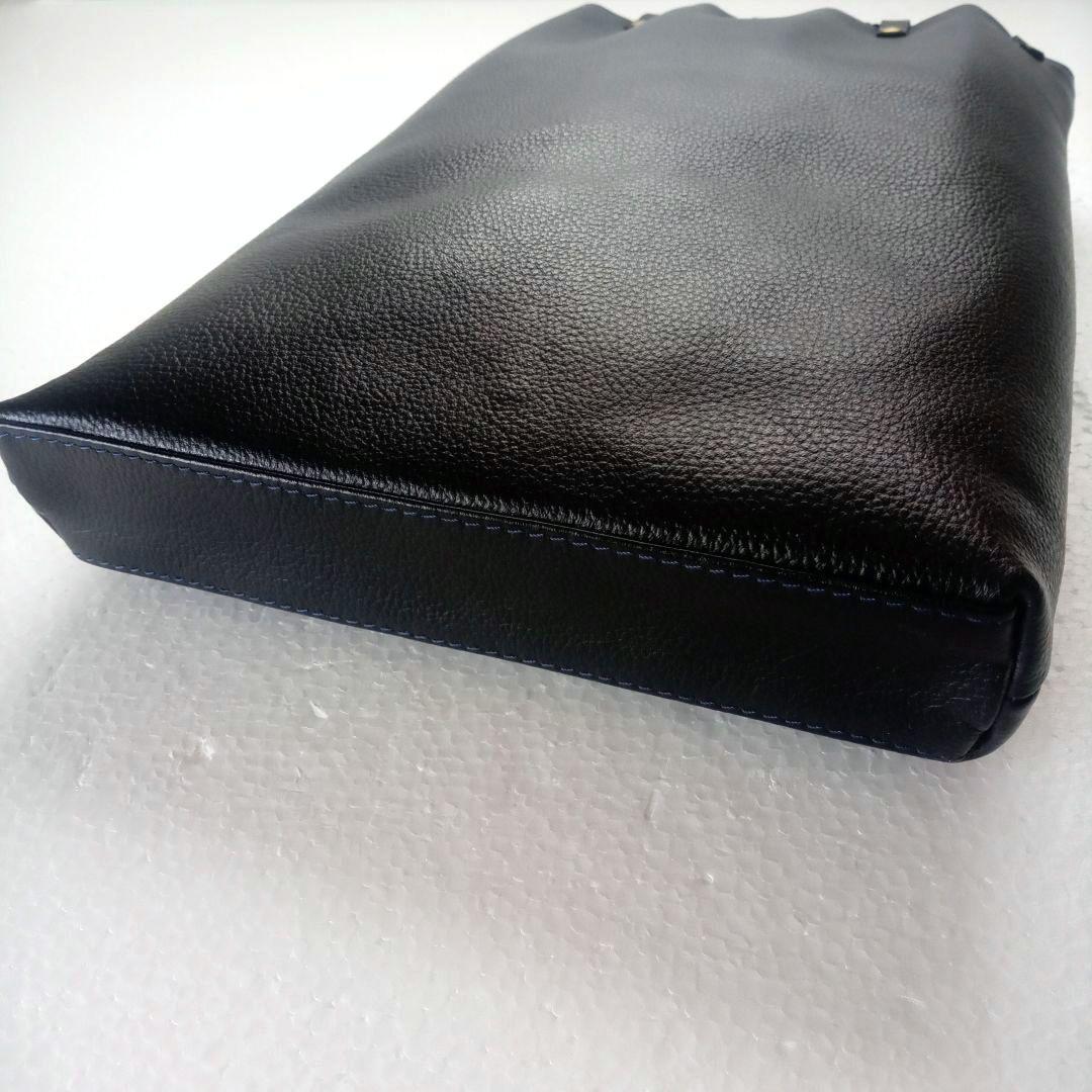 未使用に近い/レザー巾着/信玄袋//ブラック】