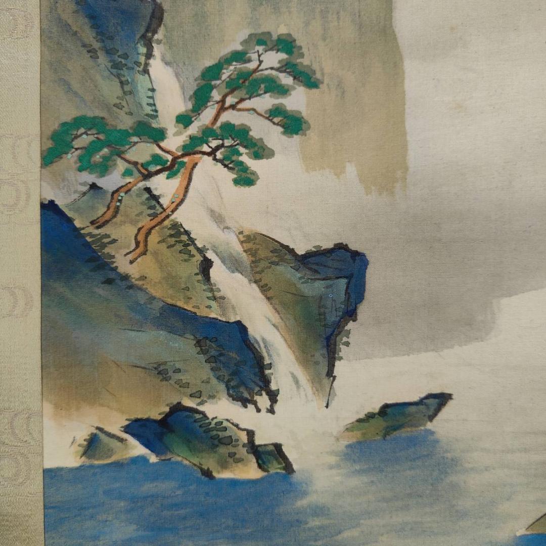 真作/善次郎/青緑山水図/塔山水図/桐共太巻二重箱付/布袋屋掛軸HI-934
