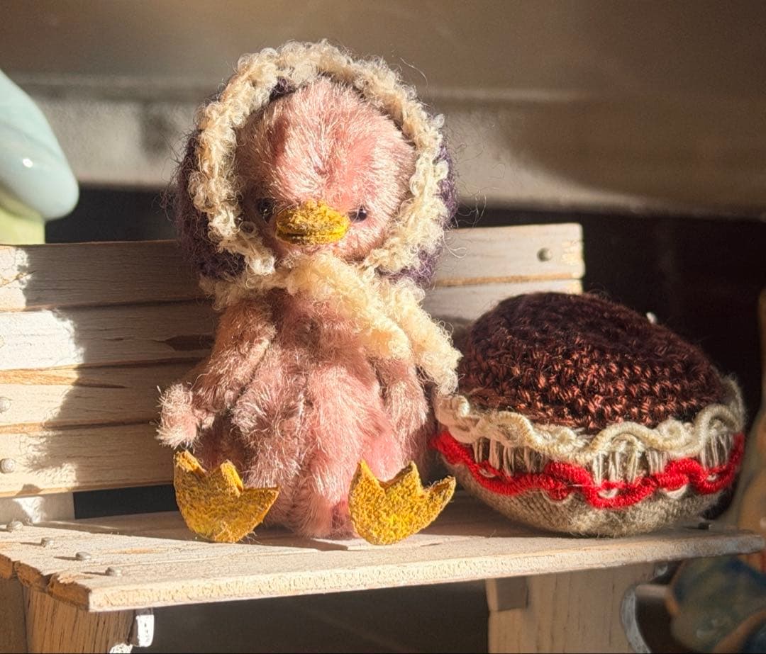 moriのえほん様ボンネットをかぶったアヒル　ミニチュアぬいぐるみ 4.5cm