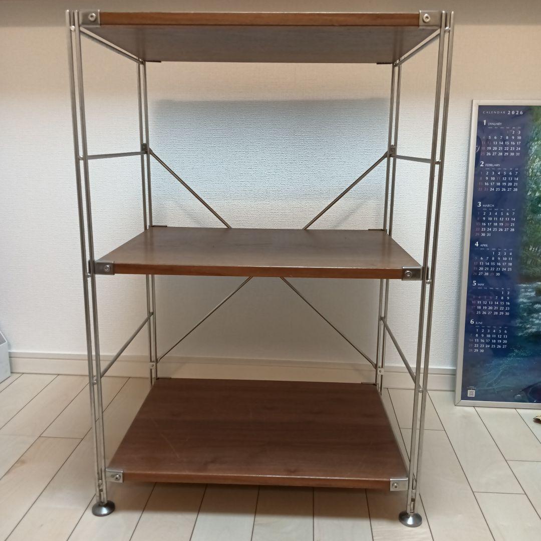 【無印良品】ステンレスユニットシェルフ◆3段◇ウォールナット ステンレスユニットシェルフ ウォールナット材棚セット ワイド 小