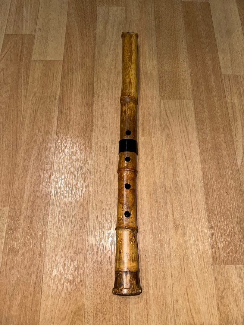 B0302）尺八黒漆塗り和楽器4穴