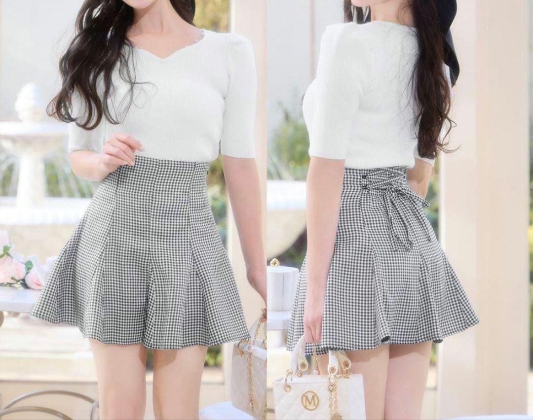 ミシェルマカロン ギンガムチェック 美脚スカート チェック フレア