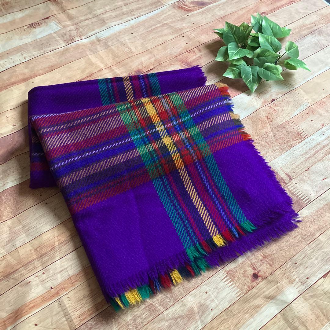 ✨【GUCCI／グッチ】パープル×チェック 大判ウールストール マフラー