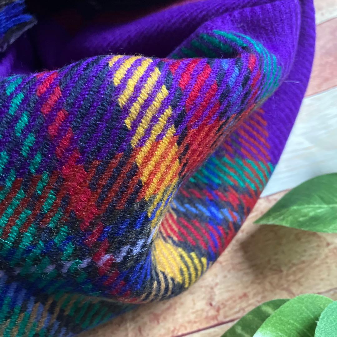 ✨【GUCCI／グッチ】パープル×チェック 大判ウールストール マフラー