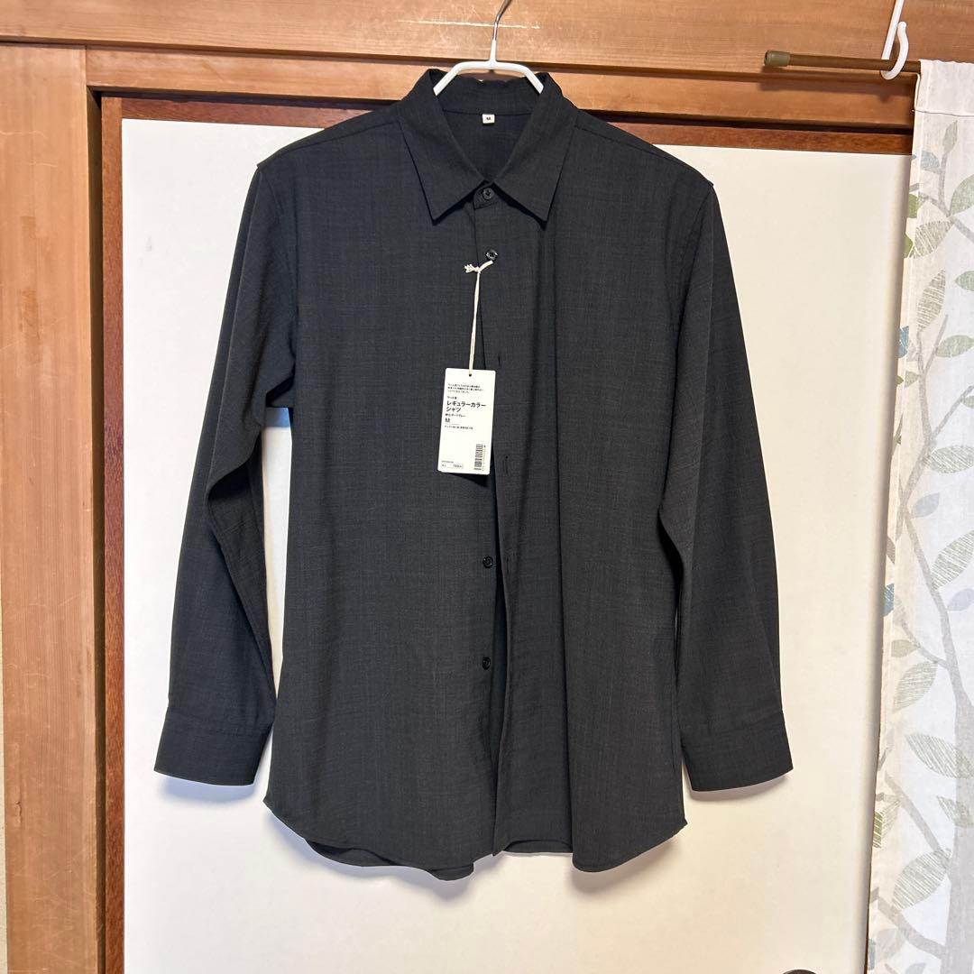 MUJI Labo ウール混レギュラーカラーシャツ ダークグレーM 未使用タグ