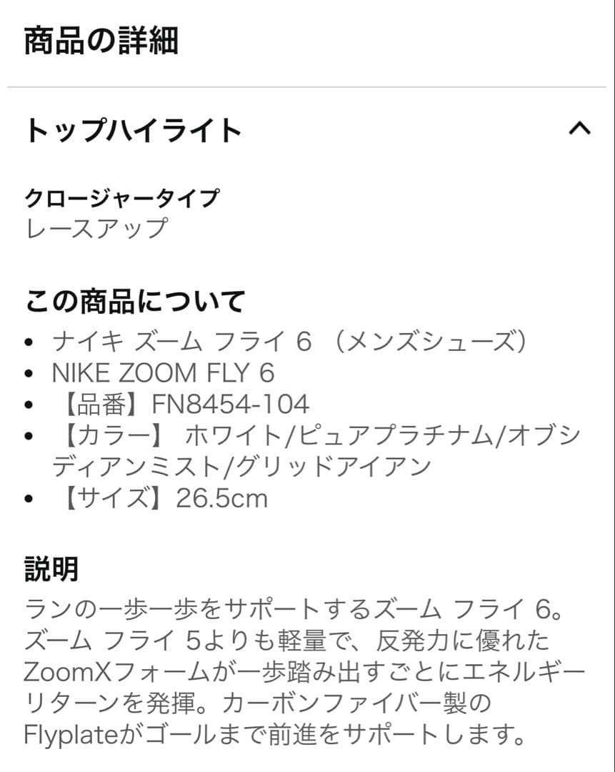 Nike Zoom FLY6 ホワイトSV 26.5cm