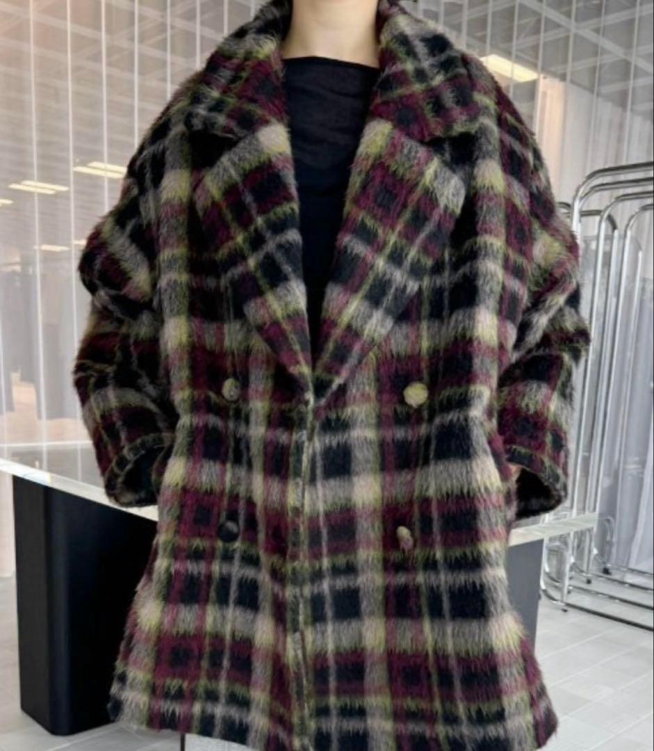 AMERI ADORABLE SHAGGY CHECK COATブラック S - メルカリ