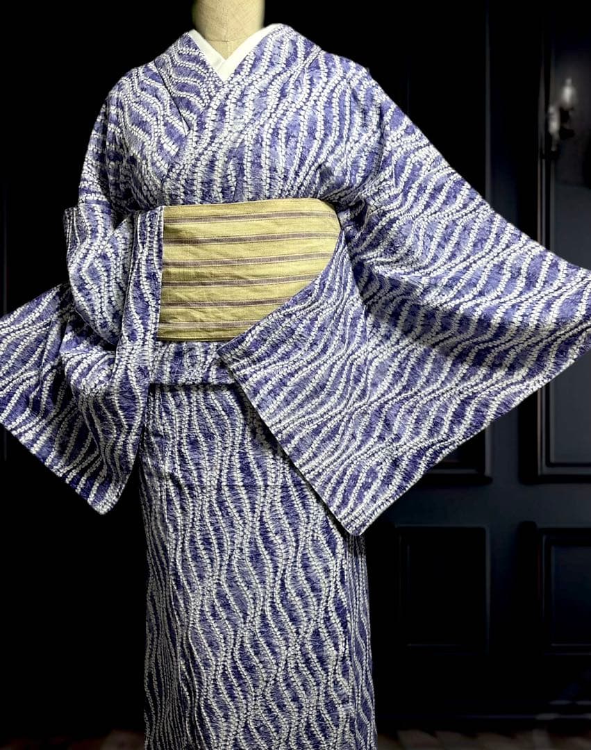 希少✨トールサイズ身幅やや大きめ　新品美品✨有松鳴海絞り浴衣　藤色ぼかし染め