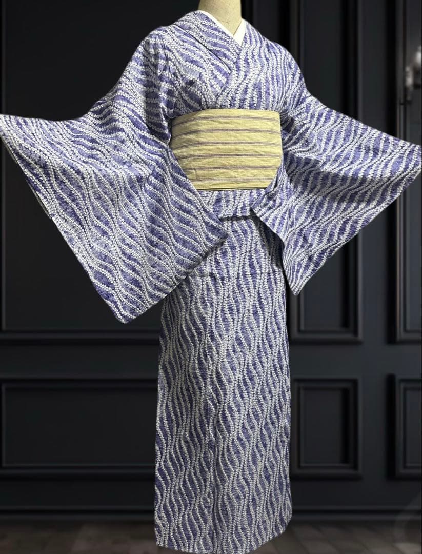希少✨トールサイズ身幅やや大きめ　新品美品✨有松鳴海絞り浴衣　藤色ぼかし染め