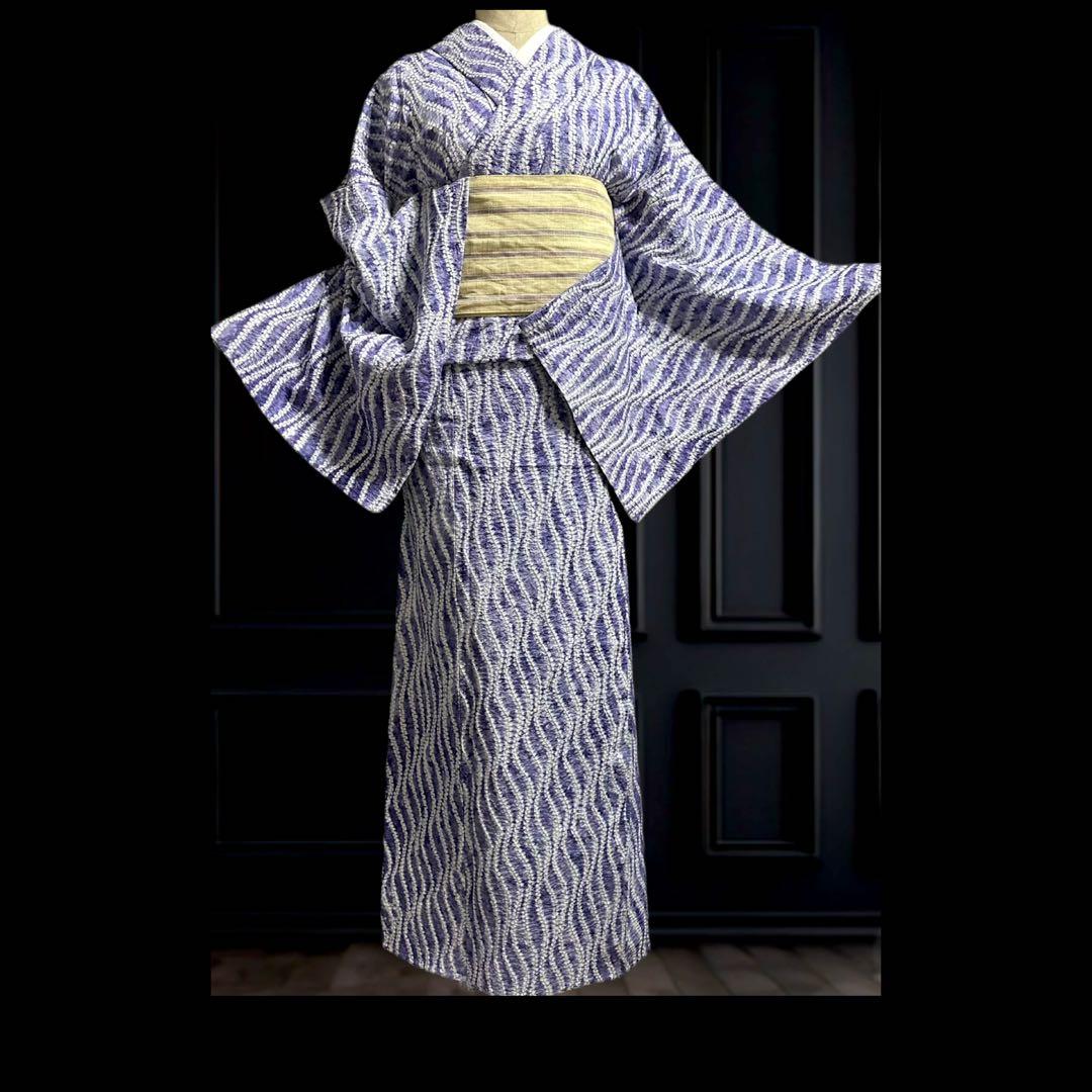 希少✨トールサイズ身幅やや大きめ　新品美品✨有松鳴海絞り浴衣　藤色ぼかし染め