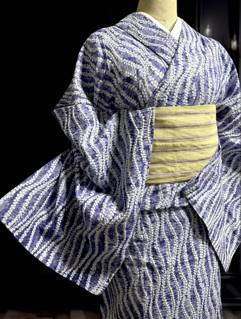 希少✨トールサイズ身幅やや大きめ　新品美品✨有松鳴海絞り浴衣　藤色ぼかし染め