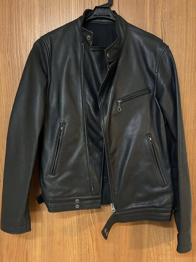 美品】ビームス ライダース ジャケット シングル ノーカラー やぎ革 黒 S