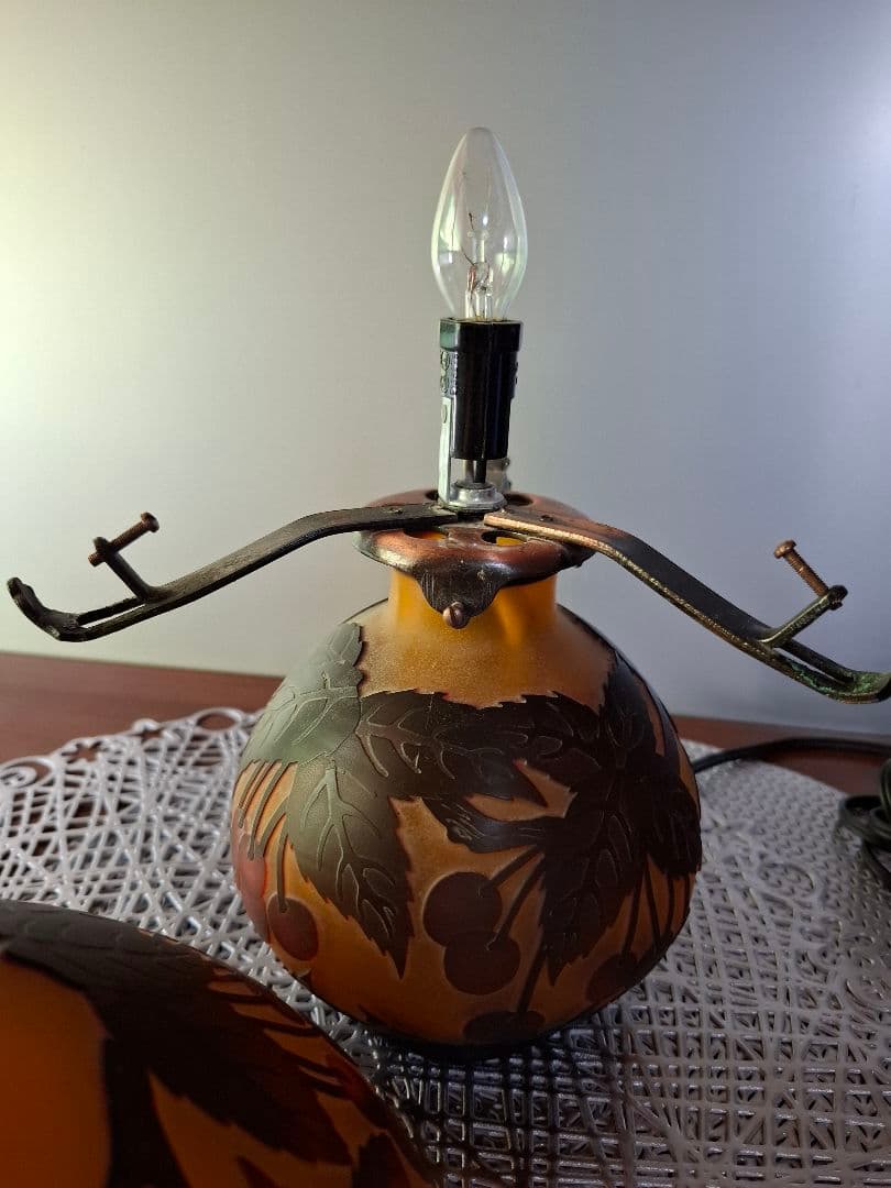 限定セール‼️アンティークガレ風キノコ型 テーブルランプ 被せガラス