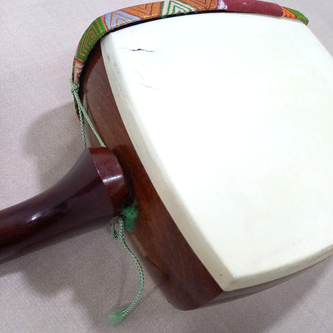 希少】長唄三味線 細棹 花梨 正寸 丸打胴 本皮 三つ折れ 皮やぶれなし