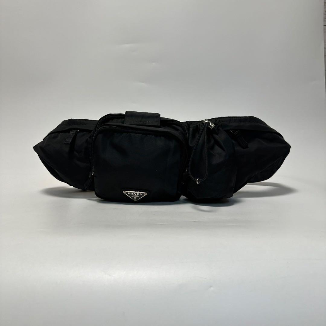 q01【極美品】Gカード 保存袋付 プラダ 三角ロゴ ブラック ウエスト