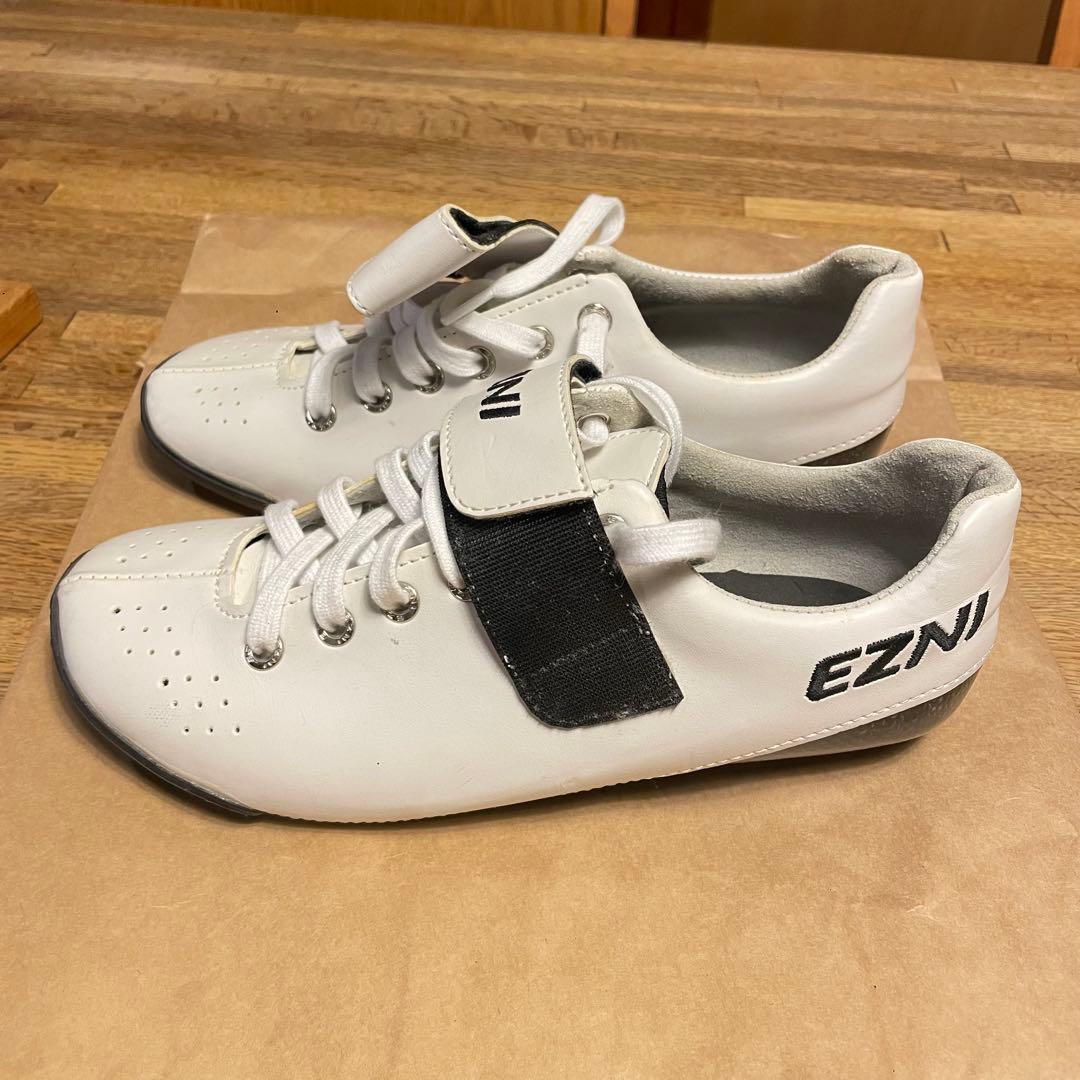 EZNI 自転車シューズ ホワイト ベルクロ 25.5 ハンドメイド 美品 競輪