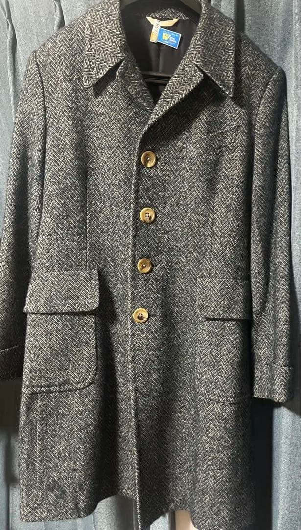 Paul Smith ステンカラーコート　ヘリンボーン柄　Lサイズ ヘリンボーン ウールカシミヤ ステンカラーコート（ネイビー