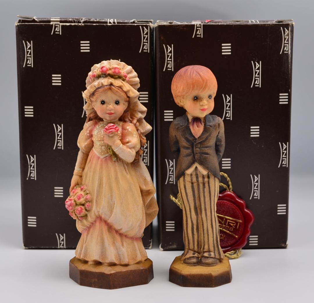 花嫁と花婿　アンリ　ANRI　サラケイ　限定品　10ｃｍ　箱付き　ヴィンテージ ANRI ITALY Hand Carved Painted Figurine Little Nanny Girl Stroller