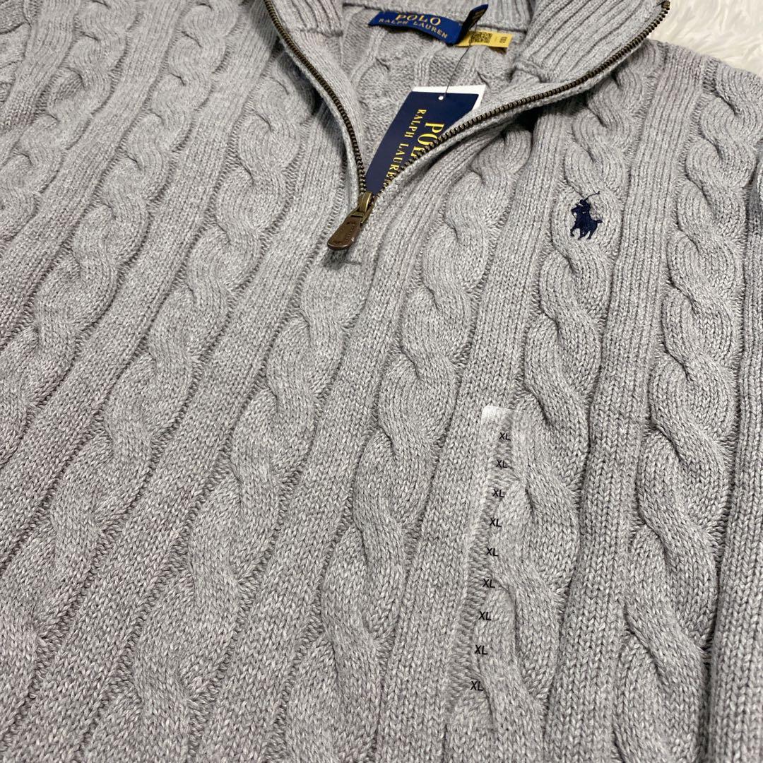 新品未使用 ポロラルフローレン ハーフジップ ケーブルニット グレー