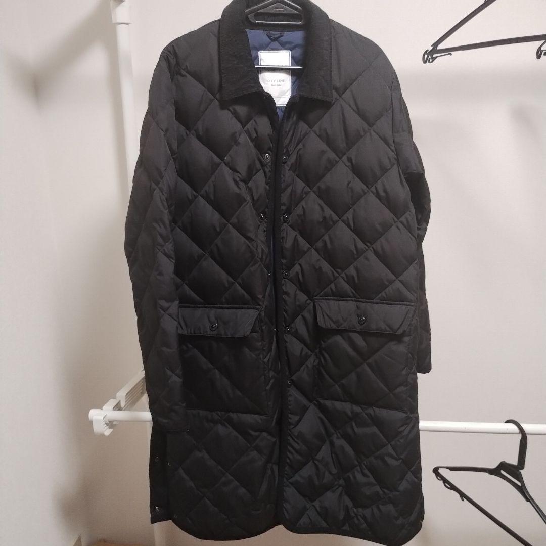 TAION パイピングバイカラーロングダウンコート Lサイズ BLACK