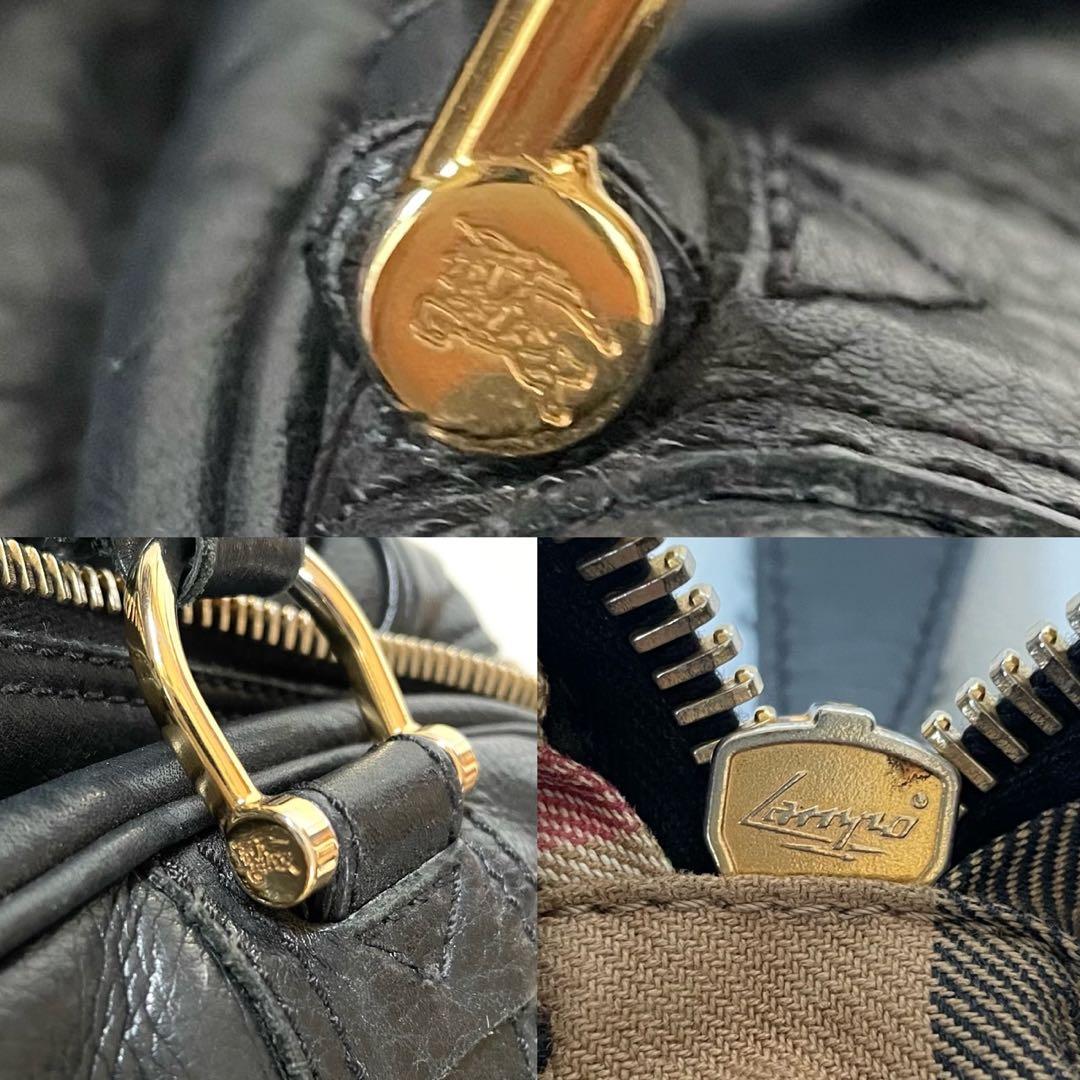 バーバリー ハンドバッグ ブラックレザー メガチェック ホースロゴ