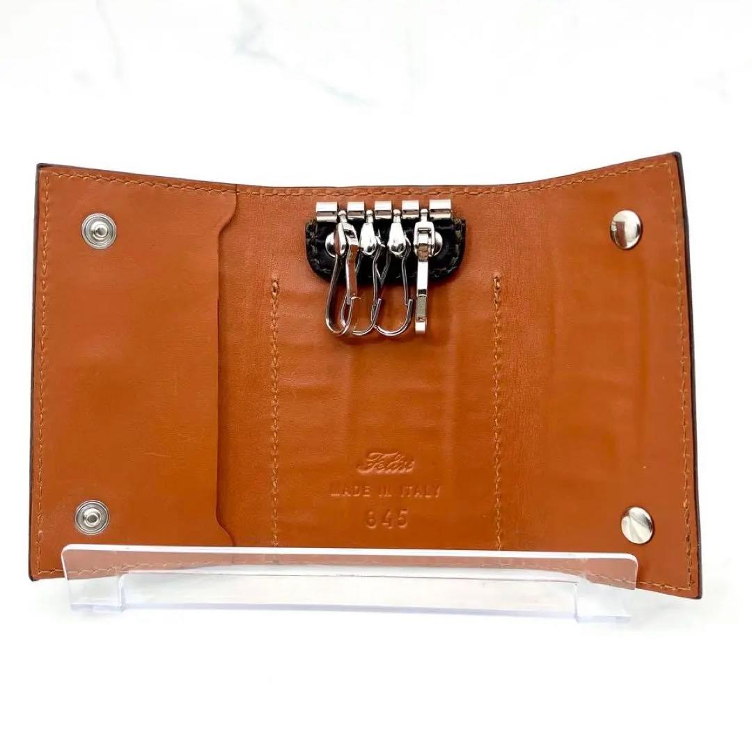 41【新品未使用】Felisi 4連レザーキーケース本革 クロコ ダーク