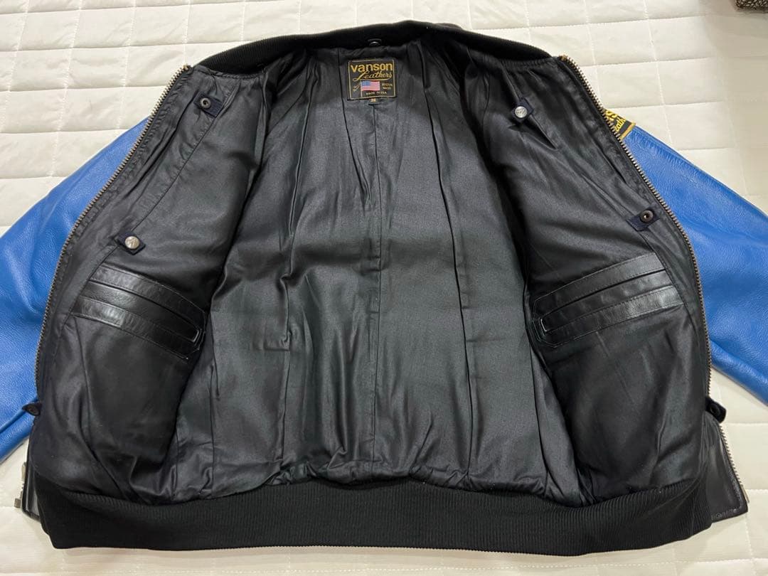 VANSON レザージャケット TJV バンソン青 黒 サイズ36 Sサイズ相当
