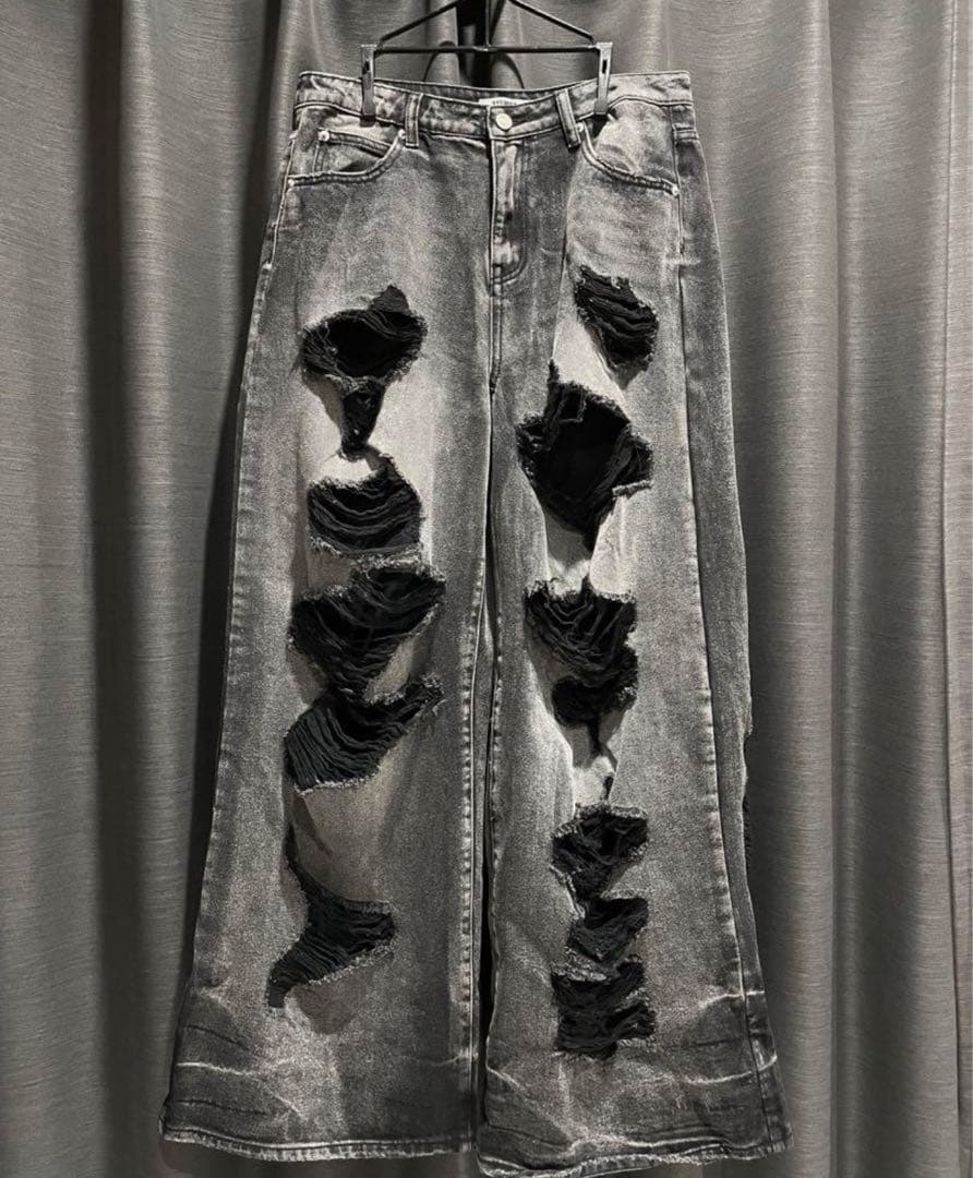 あ*様 Eleven shop97 ダメージワイドデニム 黒 XL-代引可