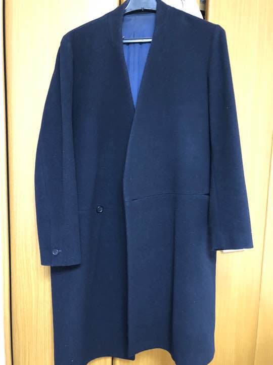 ethosens ノーカラー コート 15aw ネイビー L108822209 - ジャケット