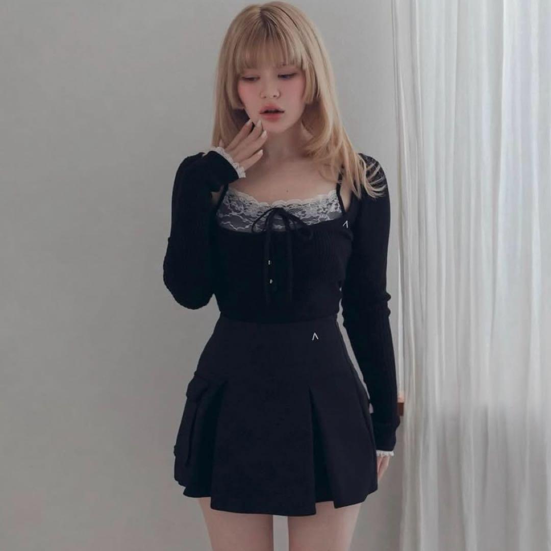 Andmary Corrie lace knit set up black ANDMARY】Corrie lace knit set up