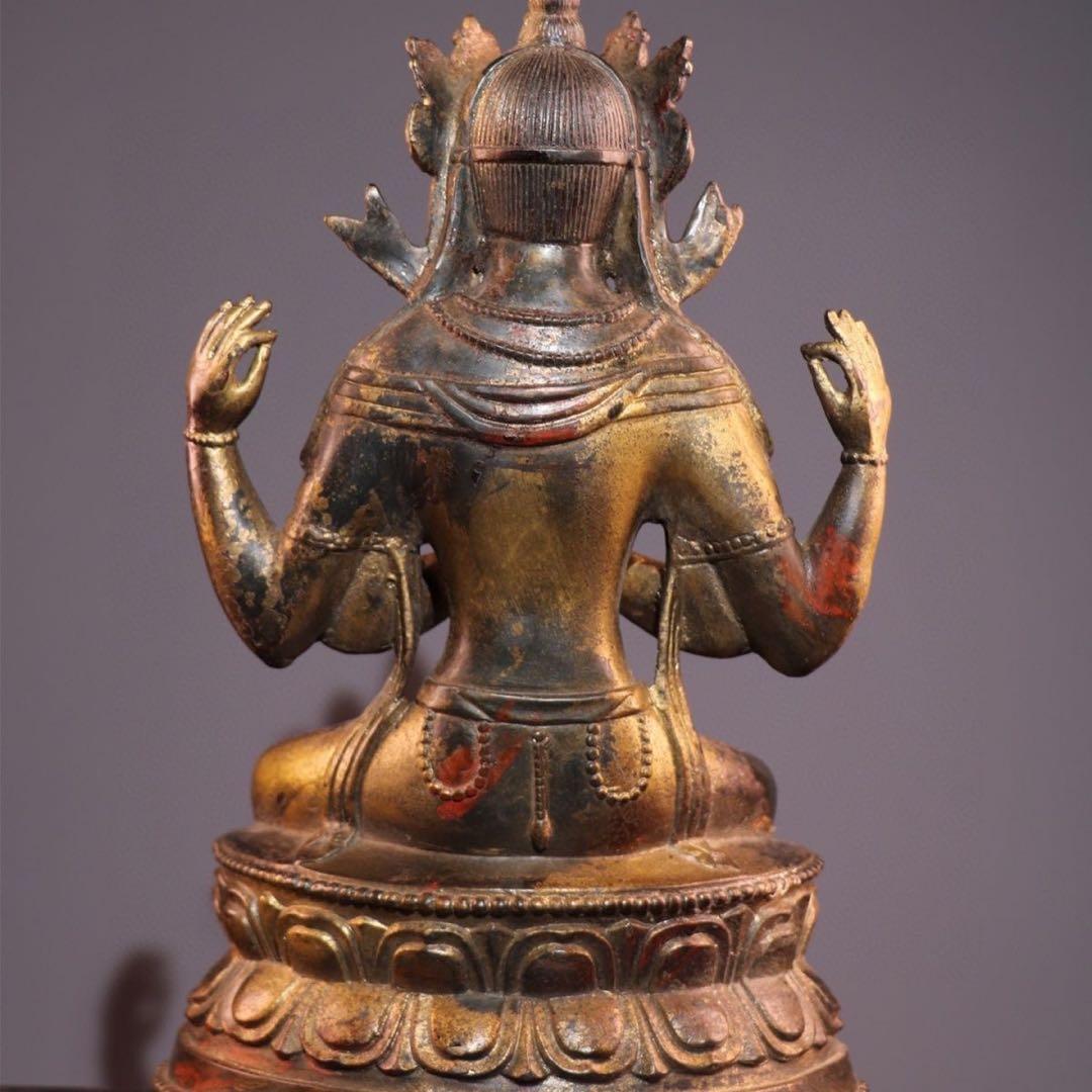 仏教古美術 純銅静座観音 四腕観音仏像文化遺産 文化財仏像伝承