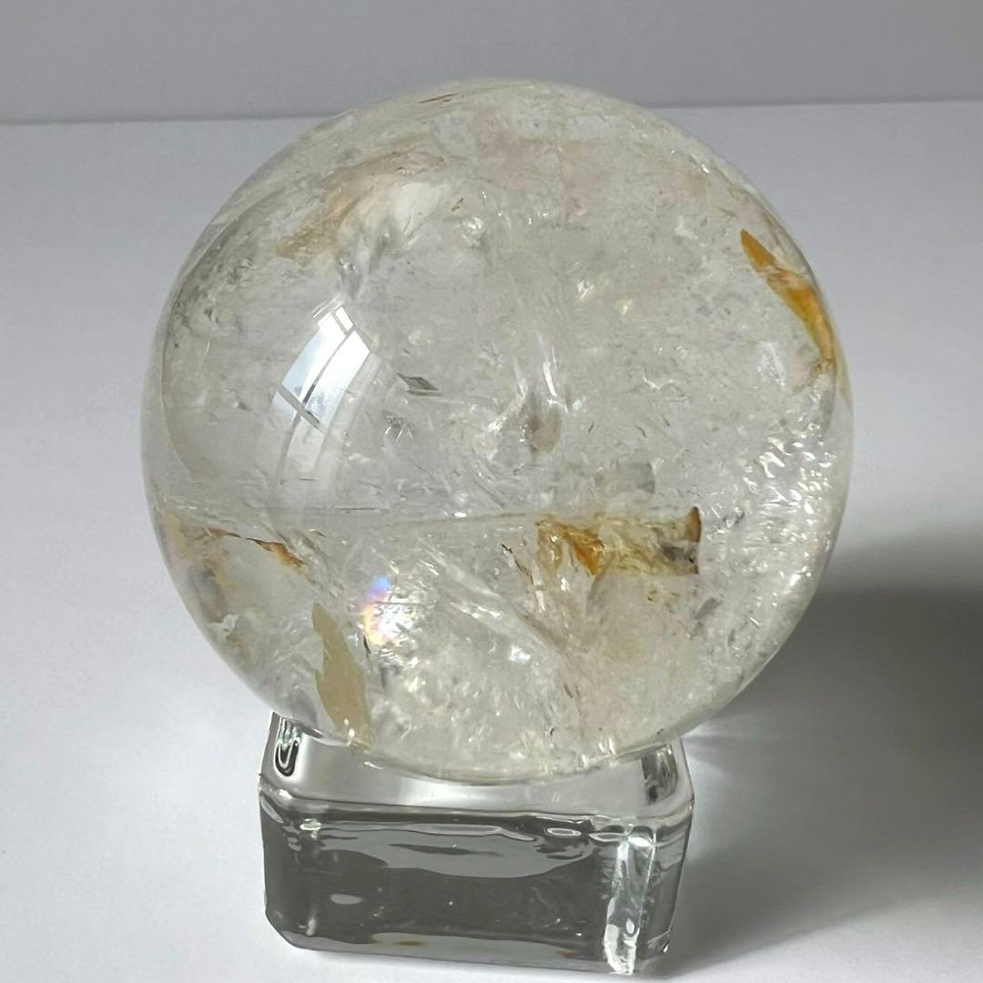 アゼツライト 水晶 スフィア 142g 約46.6mm 虹入り ヒーラー共生