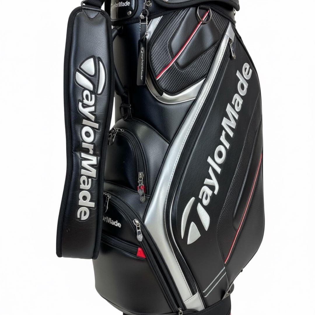 美品】TaylorMade キャディバッグ 黒/白/赤ネームプレート付