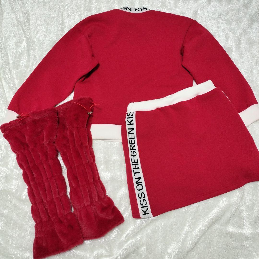 3点セット暖かいセットアップ+ダウンレッグウォーマー赤ゴルフウェア